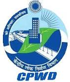 Circular logo of the Central Public Works Department (CPWD) featuring a central high-rise building icon superimposed on a green leaf and infrastructure elements, topped by the Ashoka Chakra emblem, with the acronym "CPWD" printed underneath in bold blue italics.