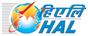 Logo of Hindustan Aeronautics Limited (HAL) featuring a colorful globe with a red aircraft silhouette orbiting it on the left, next to the acronyms "हि ए लि" and "HAL" written in bold, blue italicized text on the right.