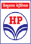 Logo of Hindustan Petroleum Corporation Limited (HPCL) featuring a white rectangular background enclosed in a blue frame, with a red bar at the top containing the Devanagari text "हिन्दुस्तान पेट्रोलियम", and a central circular emblem housing the red letters "HP" above blue symmetrical spouting oil streams.