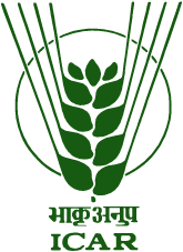 Logo of the Indian Council of Agricultural Research (ICAR) featuring a green stylized stalk of wheat enclosed in a thin circle, with the acronyms "भाकृअनुप" and "ICAR" printed underneath in green text.
