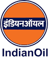 Corporate logo of Indian Oil featuring a large orange circle divided by a horizontal dark blue band containing the white Devanagari script "इंडियनऑयल", with the English name "IndianOil" printed underneath in bold dark blue text.