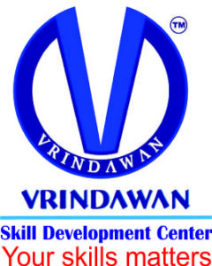 Official logo of the Vrindawan Skill Development Center, featuring a large blue circular emblem containing a stylized letter "V", followed by the organization's name and the tagline "Your skills matters" in red text below.
