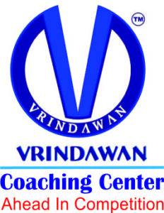 Logo of Vrindawan Coaching Center featuring a large blue stylized letter 'V' enclosed in a circle, with the center's name and the tagline "Ahead In Competition" written below.