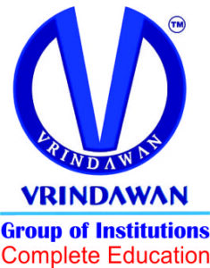 Logo of Vrindawan Group of Institutions featuring a large blue stylized letter 'V' enclosed in a circle, with the name and the tagline "Complete Education" written below.